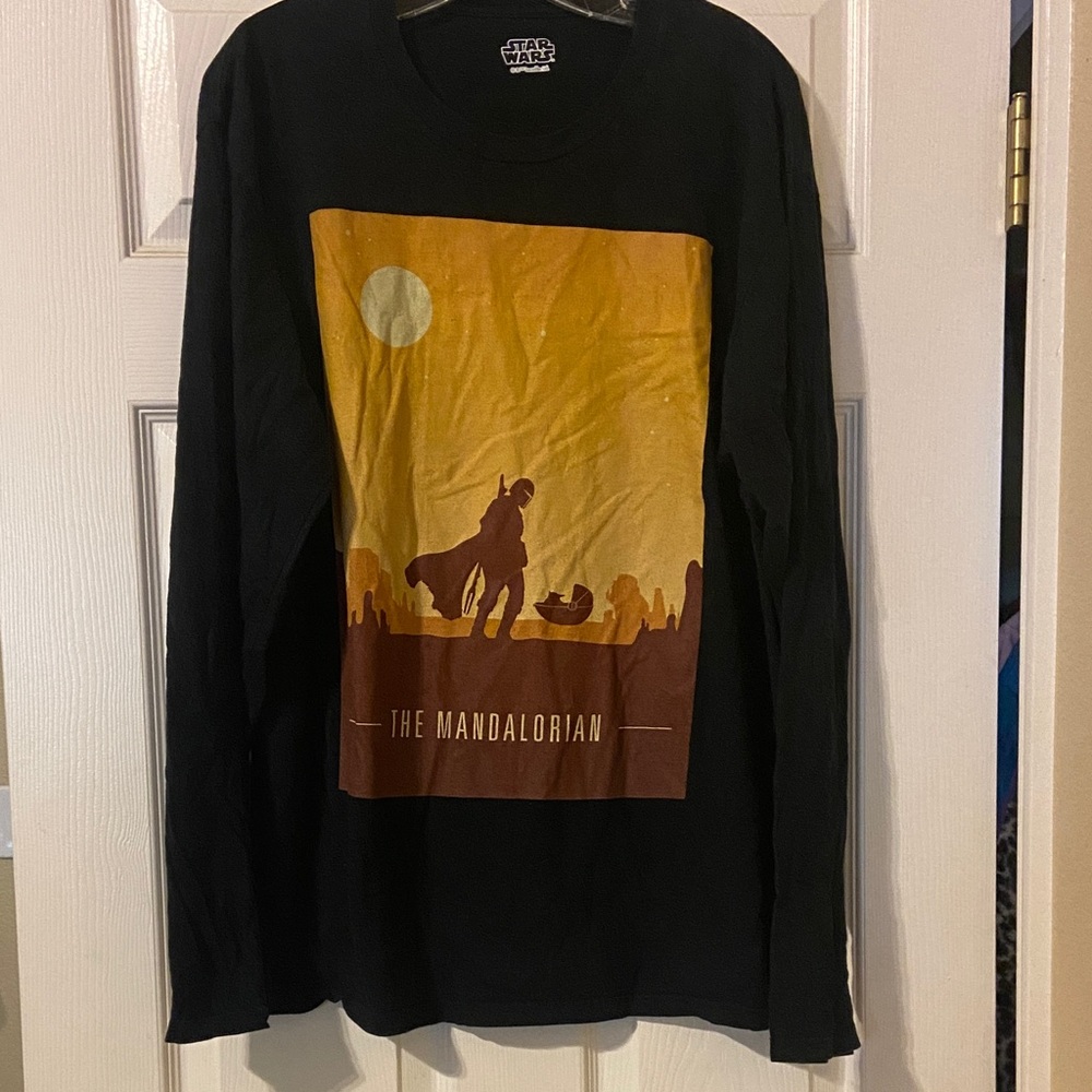 Star Wars The Mandalorian Black and Orange Long Sleeve Shirt